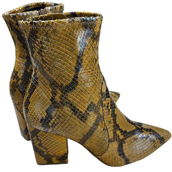 Loeffler Randall NWOB Isla Snakeskin Ankle Block Heel Boots Size 8B Tan Black - Picture 2 of 8